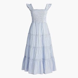 J. Crew Factory Womens Blue Striped Smocked Tiered Dress with Ruffled Straps
